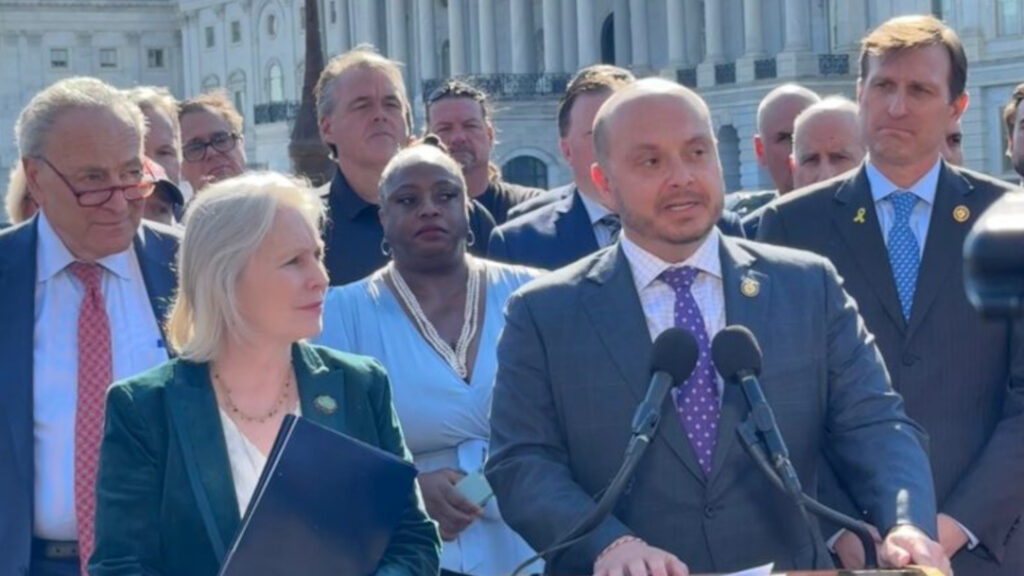 Wednesday, February 26, 2025: U.S. Senator Kirsten Gillibrand (D-NY) and U.S. Representatives Andrew Garbarino (R-NY) along with Senator Charles Schumer (D-NY)and Dan Goldman (D-NY) hold a press conference with advocates and survivors in front of the U.S. Capitol to introduce the 9/11 Responder and Survivor Health Funding Correction Act of 2025.